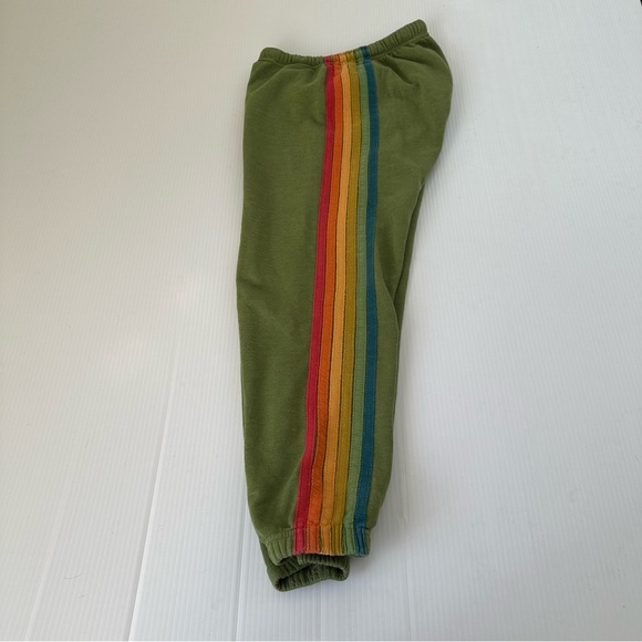 Aviator Nation 6 Stripe Classic Rainbow Sweatpants Jungle Green, S - Picture 2 of 10